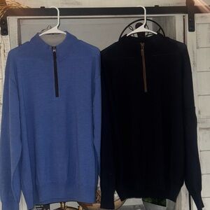 Orvis Men's Blue and Black 1/4 Zip-Up Sweaters